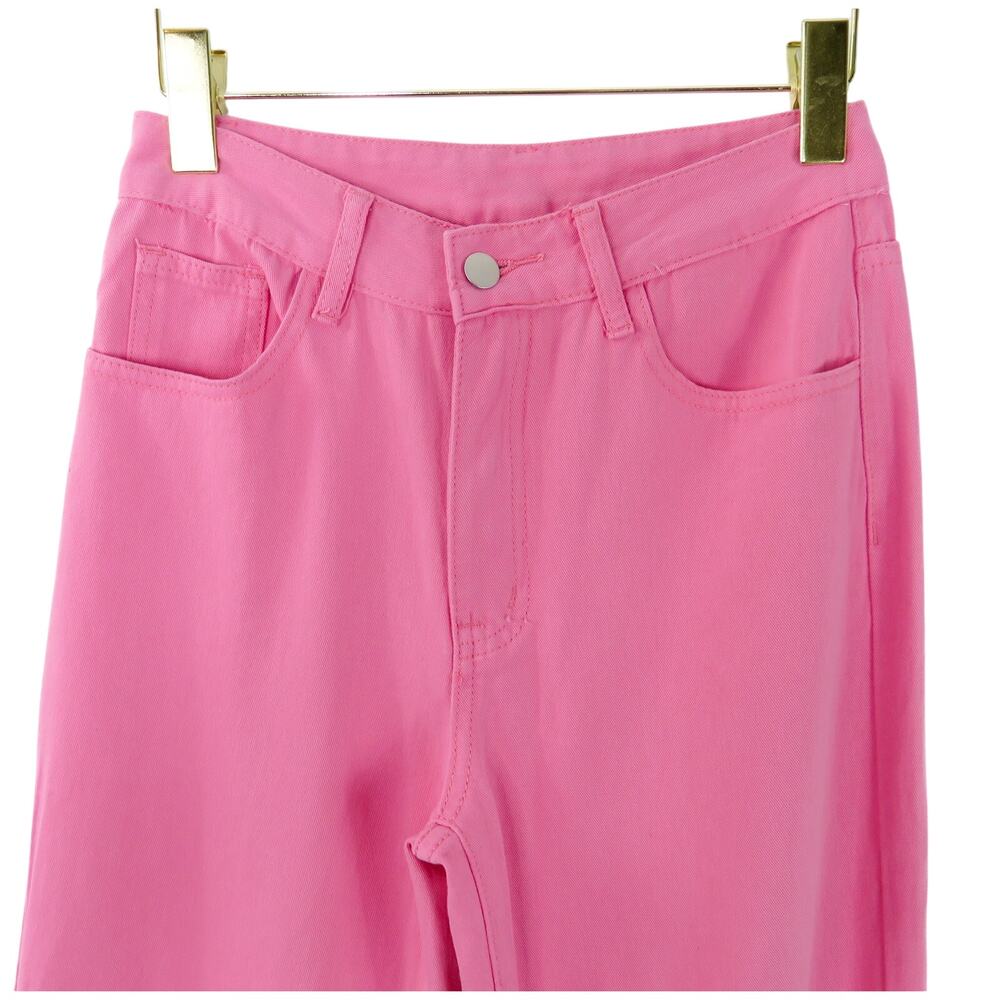 Shein High Rise Straight Leg Bubblegum Pink Wide Leg Jeans XS 25" - Picture 5 of 9